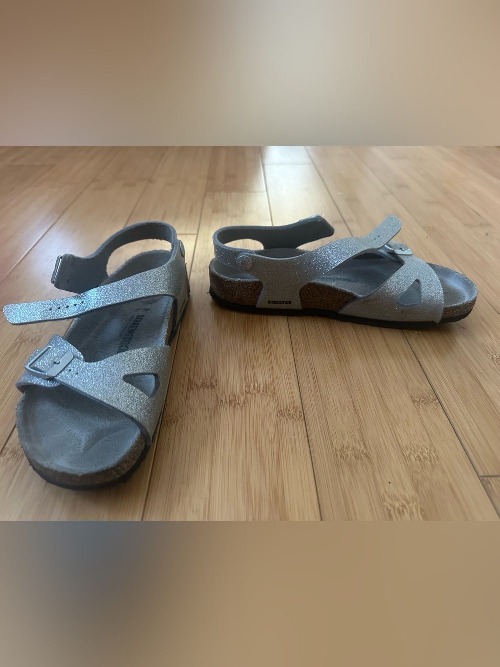 Birkenstock Rio Kids Silver Glitter Backstrap Sandals - Size EU 34 / US 3-3.5